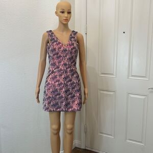 Topshop Dress US Size 4 V Neck Sleeveless Mini  Pockets Pink Purple Rose Gold